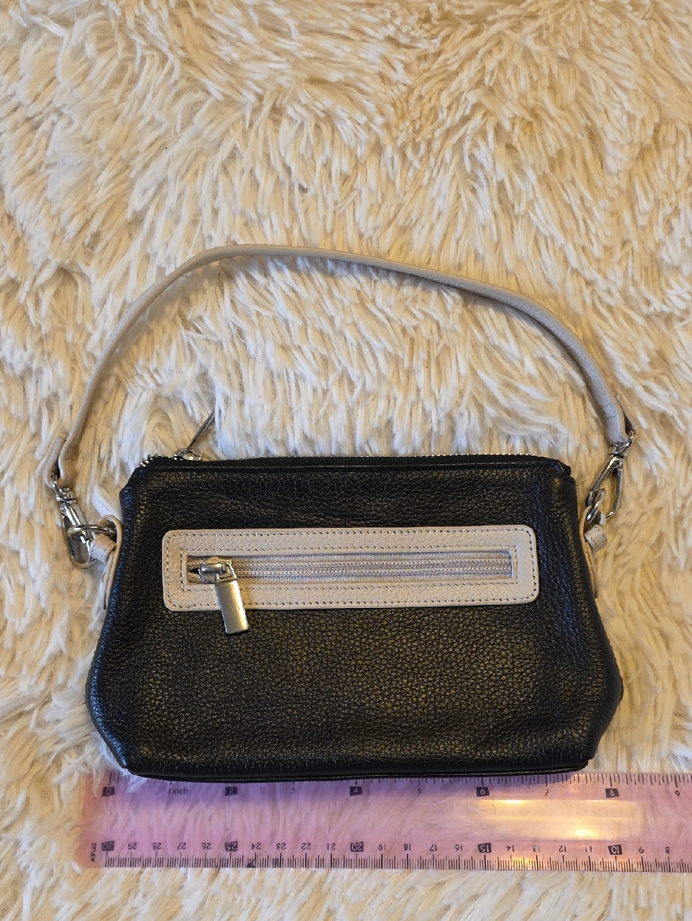 Danier,Black and Cream Women's Leather Wristlet Shoulder Bag